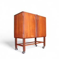 Mid Century Teak Record Cabinet Vintage/ Retro Media Cupboard on Castors