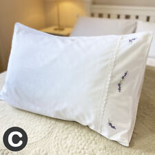 Luxury Cotton White Embroidered Lavender Flower Lace Pillowcase Cover