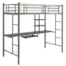 3.5FT Single Metal Loft Bed Frame High Sleeper Bunk Bed W/ Desk Storage Shelves
