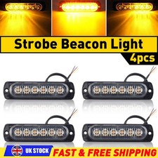4x 6 LED Amber Recovery Strobe Flashing Grille Lightbar Lamp Truck Beacon Light