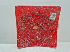 Genuine Murano Art Glass Italy Plate Dish Trinket Red Paint Platter 6"x 6"