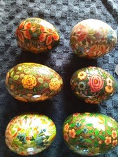 6 X Vintage Hand Painted Papier Mache Decorative Egg Trinket Box 