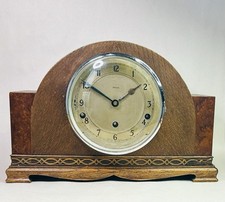 Antique 3 Train Oak Wood Cased Art Deco English Clarion Large Mantle Clock