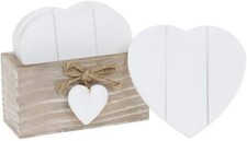 Set of 6 Provence White French Shabby Chic Wooden Heart Drink Coasters in a Box