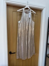 BNWT Joanna Hope Silver/Pewter Metallic Floaty Halter-Style Dress – Size 18