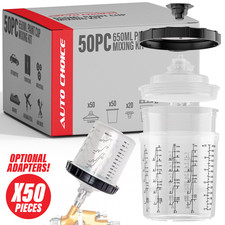Autochoice 650ml Paint Cup Kit 50pc Lids Liners Filters Spray Gun System