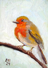 Robin Original Oil Painting Birds Wall art Birds Wall Decor Canvas 5x7 inches
