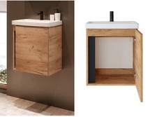 Bathroom Vanity Unit and Basin Small Cloakroom Sink Wall Cabinet Oak Finish Avir