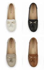 Jo & Joe Ladies Leather Nautical Loafers Slip-on Shoes Cushioned Insole UK 3 - 8