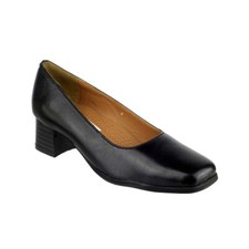 Amblers WALFORD Ladies Womens Low Block Heel Leather Court Shoes Navy & Black