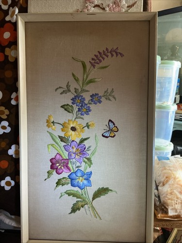 Vintage framed crewel - framed,