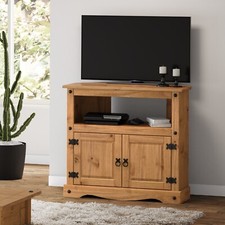 Corona TV Unit Corner Media Cabinet Stand 2 Door Solid Pine by Mercers Furniture