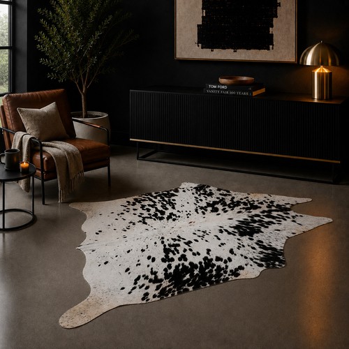 Genuine brown white cowhide - brown,