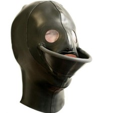Rubber Latex Hood Cosplay Masquerade Funnel Mouth Headgear Rear Zipper Mask