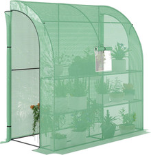 Walk-In Lean to Wall Greenhouse with Windows and Doors, Outdoor Green House with