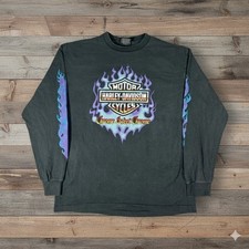 Vintage REPRINT Harley Davidson Chrome Sweet Chrome Longsleeve Flame T-Shirt XL