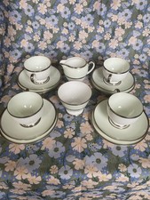 10-Piece Vintage Wedgwood Tea Set, Bone China, Green & Silver