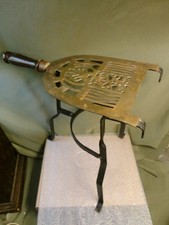 ANTIQUE VICTORIAN BRASS IRON FIREPLACE HEARTH KETTLE STAND 13"
