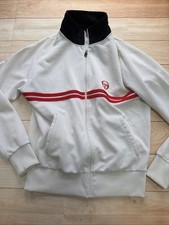 Vintage Sergio Tacchini Track Jacket White With Red Stripes Black Collar LARGE