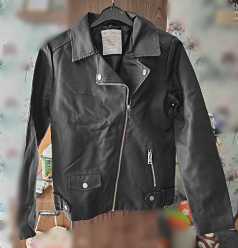 Black faux leather jacket - black,