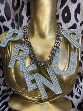 Betsey Johnson PRENUP Iridescent Light Blue Crystal Letter HUGE Bridal Necklace