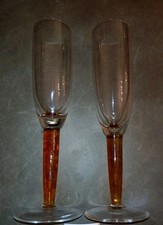 Denby Fire Caramel Champagne Glass Qty 2 Crystal Glasses 9 3/4 Inch BULK212