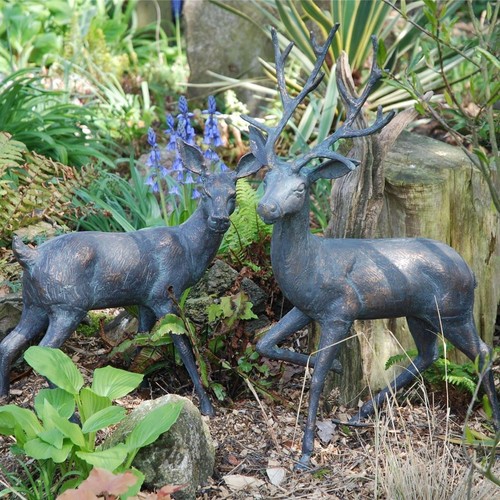 Large antique stag - stag, doe