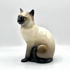 Chocolate Seal Point Siamese Ceramic Pottery Cat w/ Blue Eyes 23cms