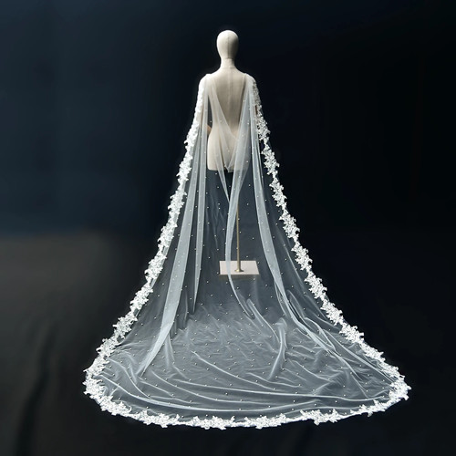 Bridal cape veil pearl beaded - bridal,