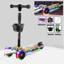 Kids Scooter Child Kick Flashing LED Light Up 3 Wheel Push Adjustable Folding UK