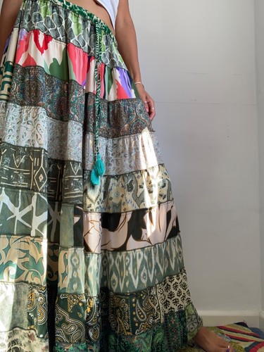 Long patchwork skirt - patchwork, hippy