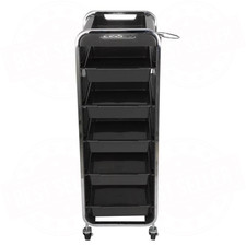 Black Beauty Salon Trolley Cart with 5 Drawers Hairdressing Spa Storage