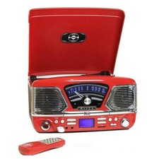 Steepletone Roxy 4 1960s Retro Style Record Player 4-in-1 Music Centre Gloss Red