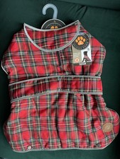 Ancol Muddy Paws Tartan Dog Coat Size L 50cm Fleece Quilted Reflective Red B7