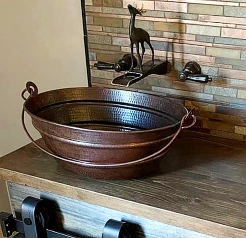Rustic oval copper bucket - oval,
