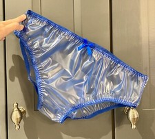 Sissy blue pvc panties knickers waterproof plastic see through adult baby fetish