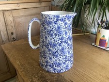Calico style Crown Burslem Blue & White Roses Large 22cm Pitcher Jug