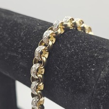 9ct Solid Gold Belcher Bracelet – 9" – 30.43g – 8mm – CZ Set – 375 - Heavy