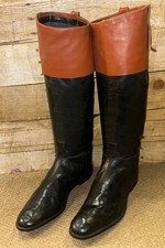 Vintage Moss Bros Lightweight Black & Tan Leather Jockey Racing Boots Size UK 7