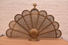 VTG Cameo Pierced Brass Fireplace Screen Peacock Fan Seashell Art DECO LG 37X25
