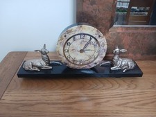 Early 20th-century Smith Art Deco Polished Marble Mantle Clock With Bronze...