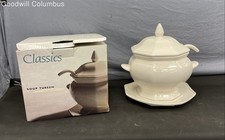 Signature Housewares Octagonal White Soup Tureen With Plate And Ladle 