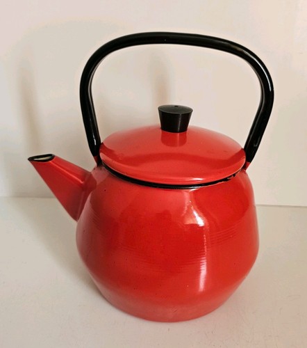 Vintage enamel tea pot red - pot, and