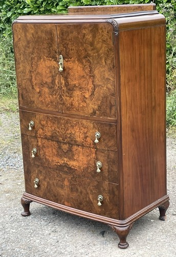 Superb walnut art deco tallboy - art,
