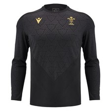 Macron OFFICIAL Wales WRU 24/25 6NT Poly Training LS Rugby Shirt Black