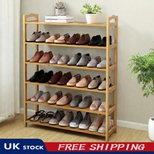 6-Tier Bamboo Shoe Rack - Tall Standing Storage Shelf & Footwear Organizer UK