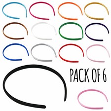 PACK OF 6 Alice Band Satin Headband Hair Womens Ladies Girls Solid Kids 1cm Thin