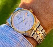 Tudor Prince Date 74033 Two Tone Diamond Linen Dial 34mm Automatic Mens Watch