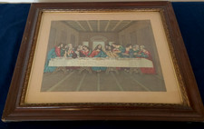 Large Antique Vintage Framed Religious Print The Last Supper In Good Condition m