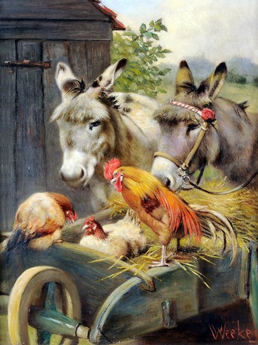 Rooster chickens donkeys tile - chickens,